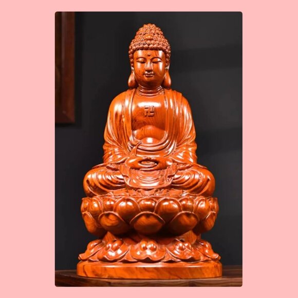 SHAKYAMUNI BUDDHA STATUE Solid Wood Rosewood Carving Meditation Home Altar NEW